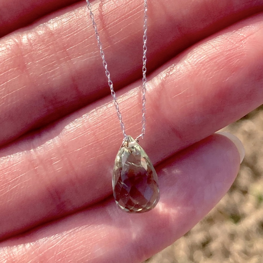 10k White Gold Green Amethyst Briolette Necklace
